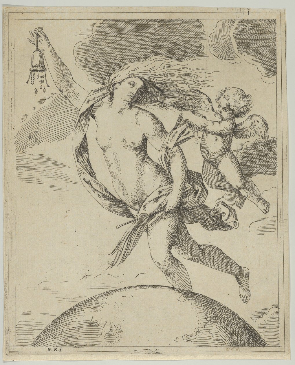 A szerencse a földgolyó felett repül..., kb. 1660-80. alkotó: Girolamo Scarsello