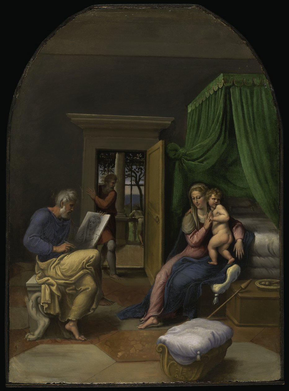 Szent Lukács rajzolja a Szűzanyát és a Gyermeket, 1535 körül (olaj, tábla) alkotó: Girolamo da Carpi