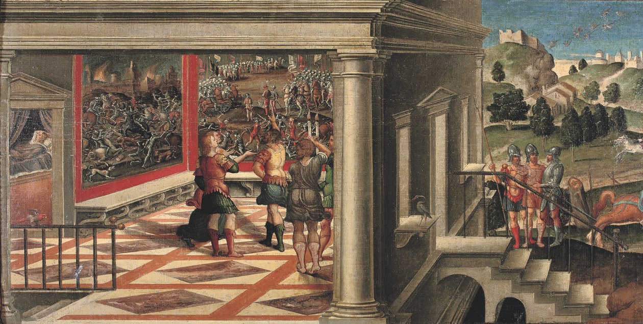 Jelenetek az Orlando Furiosoból (részlet) (olaj, vászon, tábla) alkotó: Girolamo da Santacroce