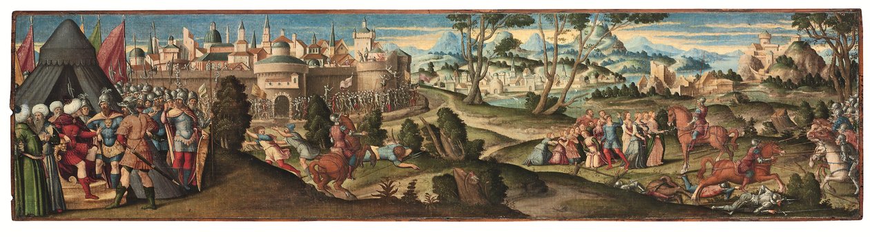 Jelenetek az Orlando Furiosoból (olaj, vászon, tábla) alkotó: Girolamo da Santacroce