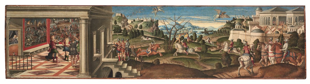 Jelenetek az Orlando Furiosoból (olaj, vászon, tábla) alkotó: Girolamo da Santacroce