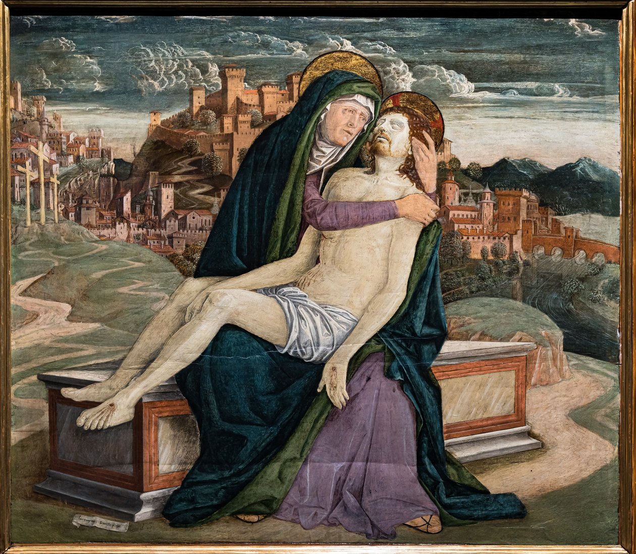 Siralom, Öreg Gerolamo da Treviso, 1495-7. A háttérben egy erődített város, amely egy olyan velencei falut képviselhet, mint Soave vagy Marostica. alkotó: Girolamo da Treviso the Elder
