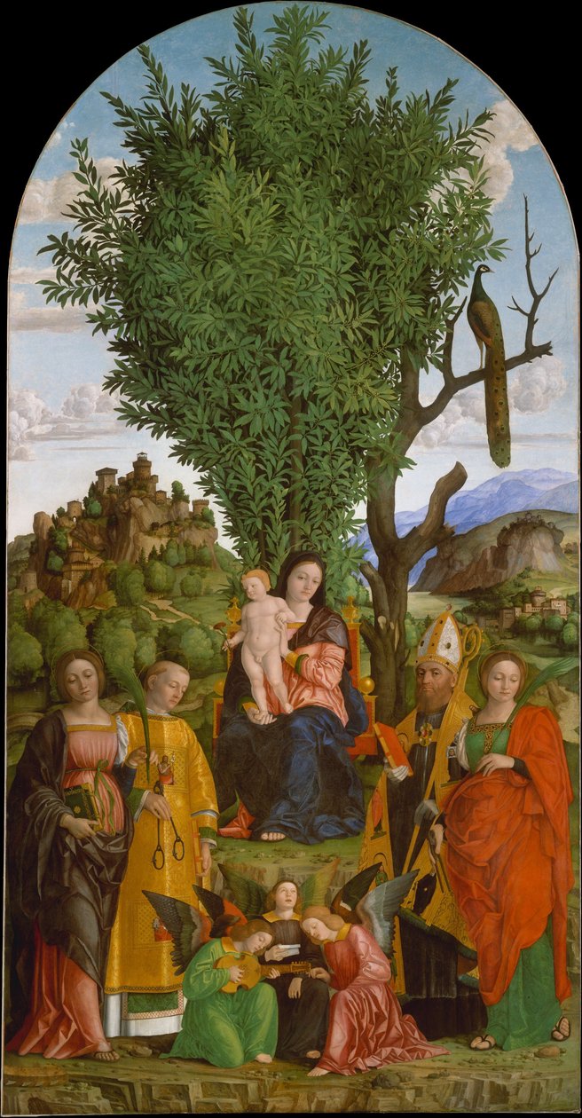 Madonna és gyermeke szentekkel alkotó: Girolamo dai Libri