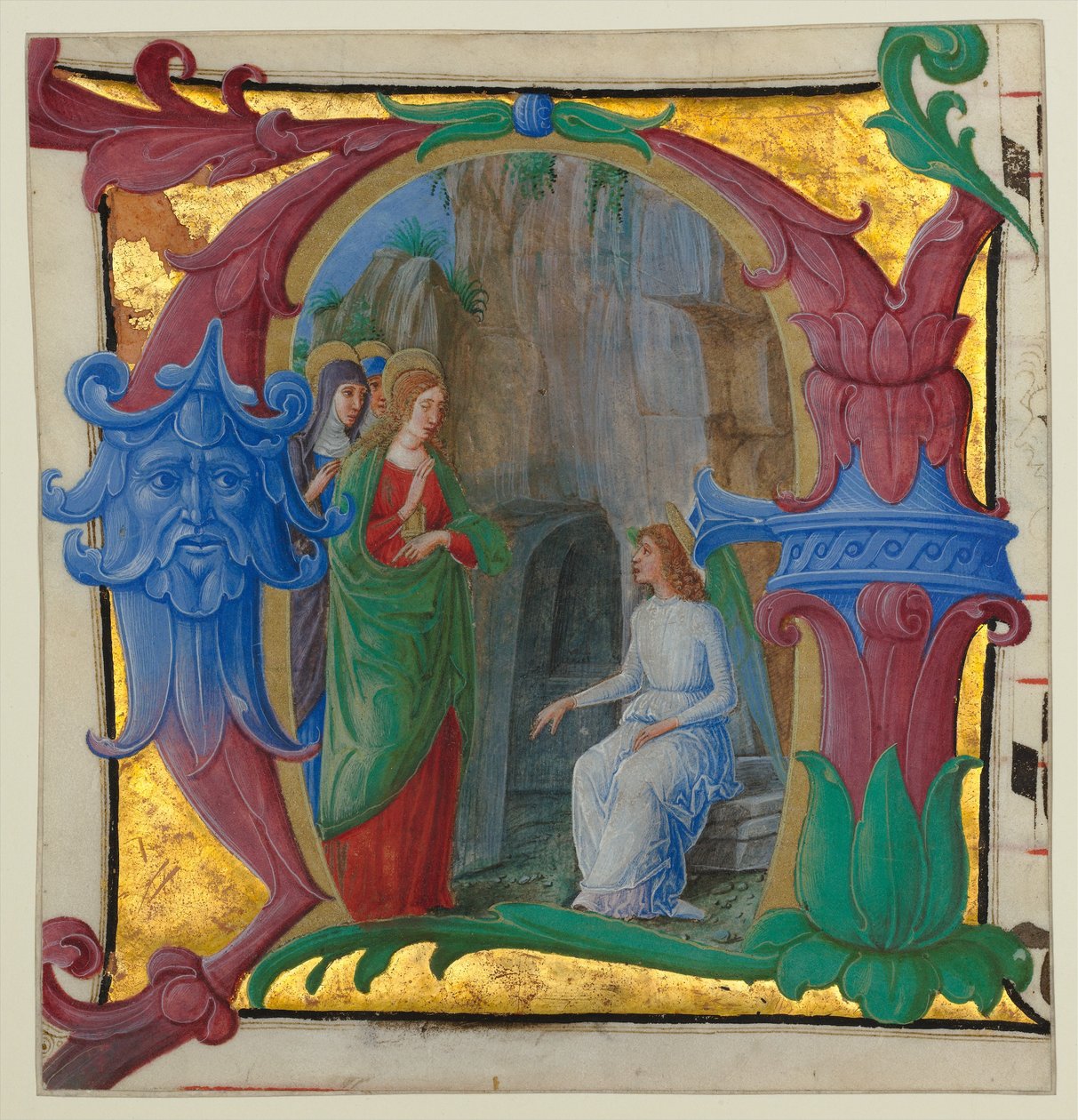 Kéziratos megvilágítás a szent asszonyokkal a sírnál kezdetben A..., kb. 1490-1500. alkotó: Girolamo dai Libri