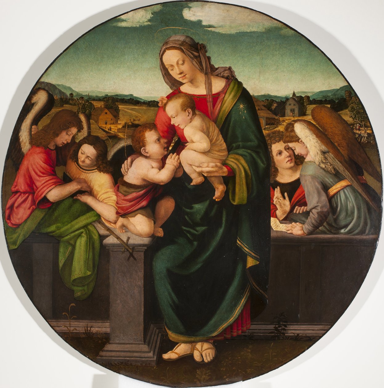 Madonna és gyermeke a csecsemővel Keresztelő Szent Jánossal és angyalokkal, 1515 körül alkotó: Giuliano Bugiardini