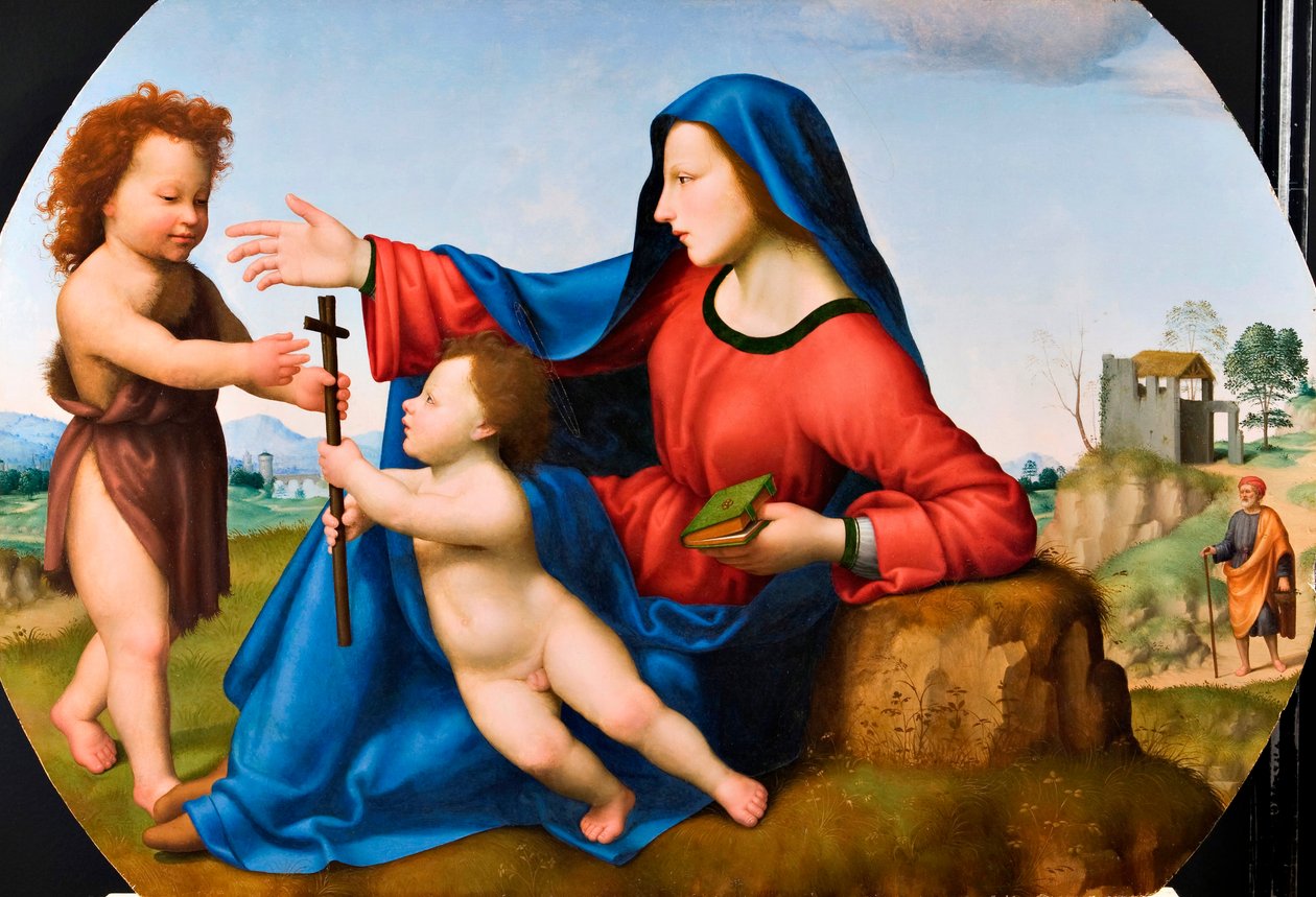 Madonna és gyermeke a fiatal Keresztelő Szent Jánossal (olaj, tábla) alkotó: Giuliano Bugiardini