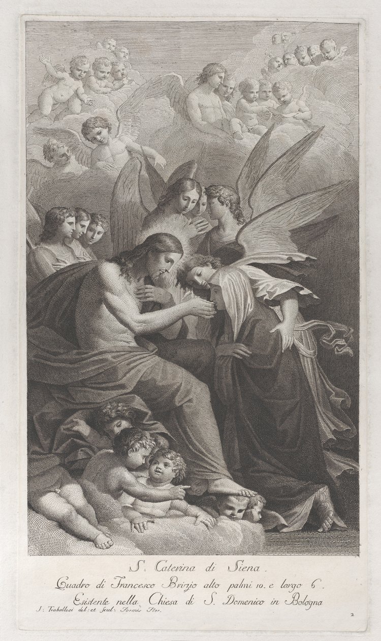 Krisztus szent seregét adja a térdelő Sienai Szent Katalinnak..., 1750-1812. alkotó: Giuliano Traballesi