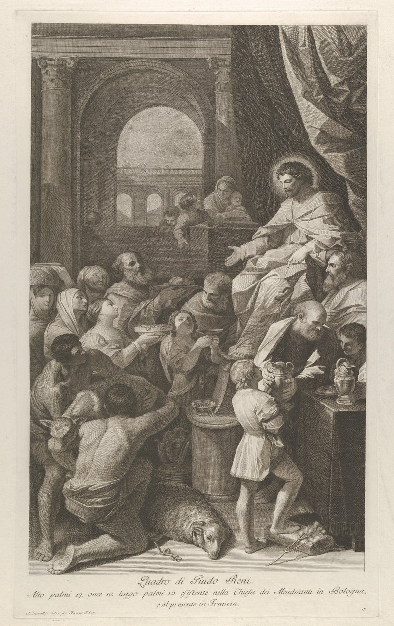 Szent Jób a jobb oldalon ülve fogadja a nép ajándékait..., kb. 1760-1800. alkotó: Giuliano Traballesi