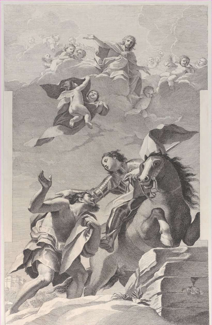 Szent Márton, lóháton, köpenyét koldusnak adja..., 1760-1800. alkotó: Giuliano Traballesi