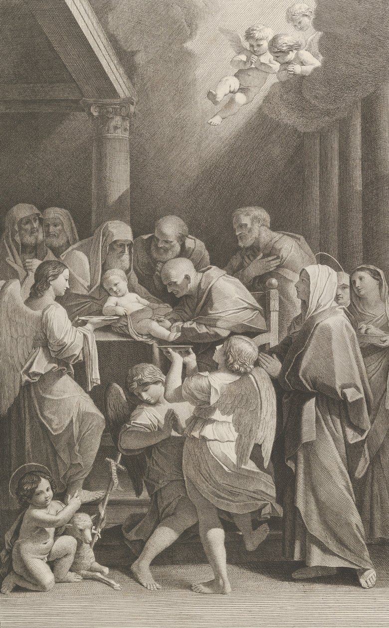 Krisztus körülmetélése, az őt körülvevő férfiak, nők és angyalok csoportja, a..., kb. 1760-1800. alkotó: Giuliano Traballesi