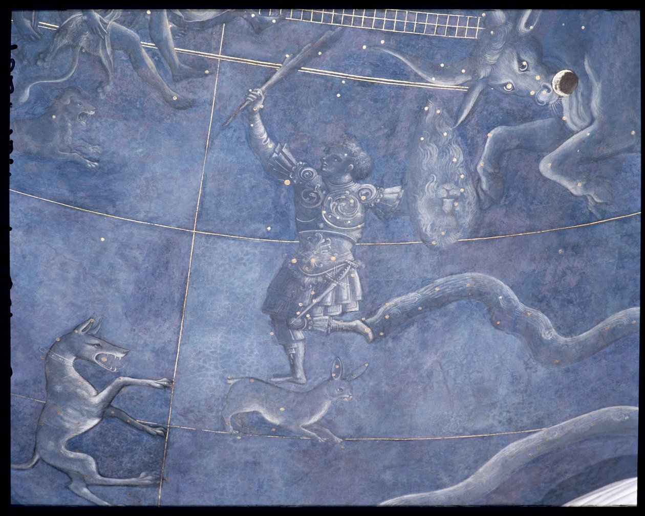 A Nap ösvénye a csillagokon keresztül 1442. július 4-én éjjel, Orion és Bika részlete, az oltár feletti fenékről, 1430 körül (85088. részlet) alkotó: Giuliano dArrighi Pesello