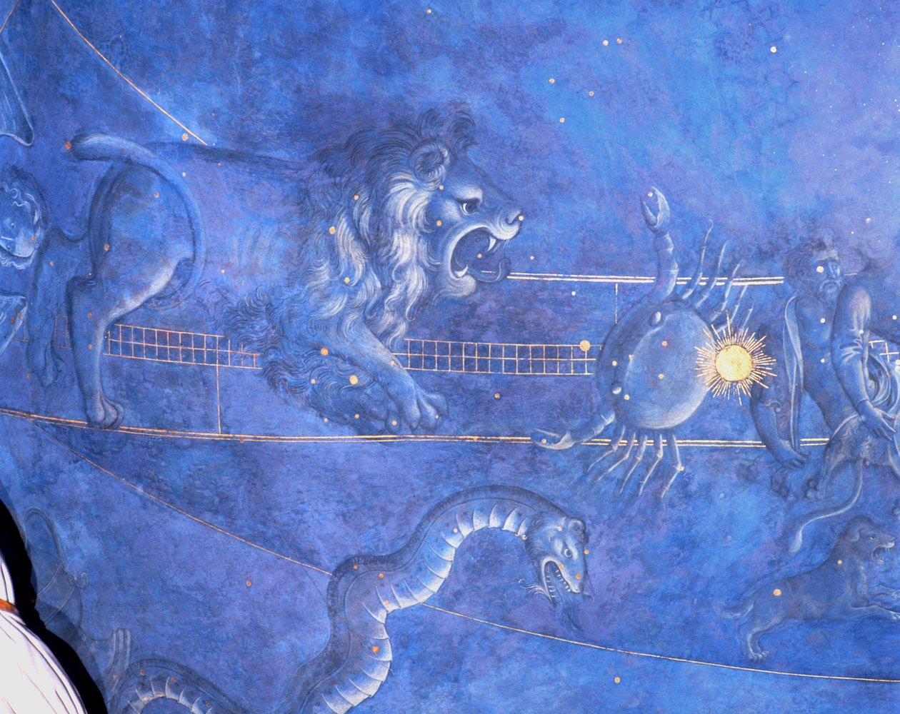 A Nap ösvénye a csillagokon keresztül 1442. július 4-én éjjel, Oroszlán, Rák és Hidra részlete, az oltár feletti fekhelyről, 1430 körül (85088 részlet) alkotó: Giuliano dArrighi Pesello