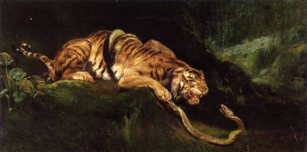 Egy kígyóval küzdő tigris alkotó: Giulio Aristide Sartorio