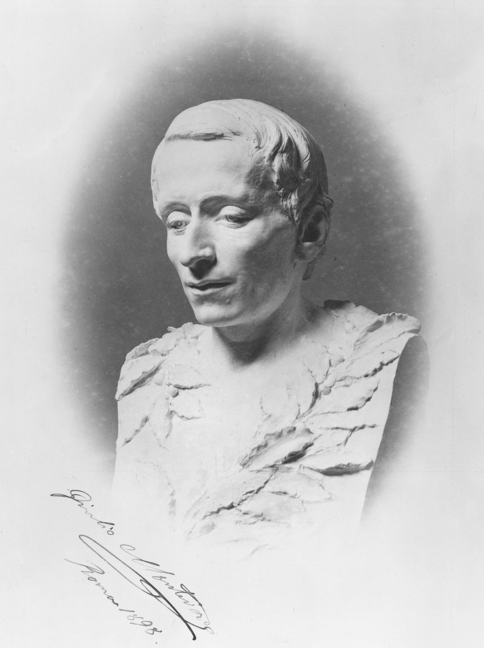 Giacomo Leopardi mellszobra, 1895 (márvány) alkotó: Giulio Monteverde