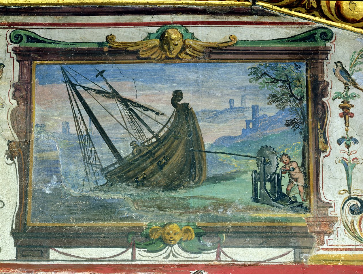 Egy végtelen csavar, amely lehetővé tette Arkhimédésznek (i.e. 287-12) egy hajót a partra húzni, Stanza della Mattematica, 1587-1609 alkotó: Giulio Parigi