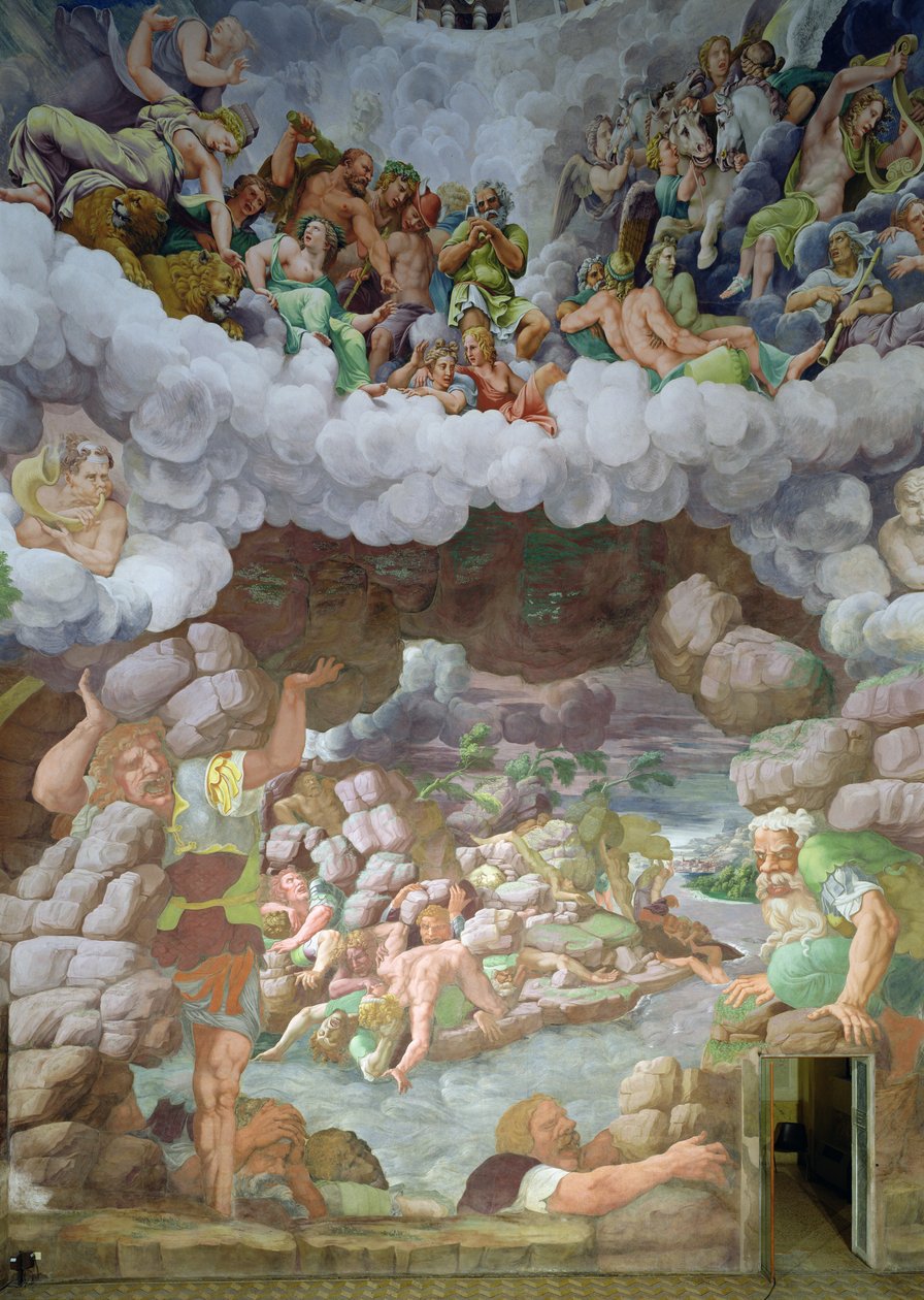 Részlet az óriások Jupiter villámcsapásai általi pusztításáról, Sala dei Giganti, 1536 (freskó) alkotó: Giulio Romano