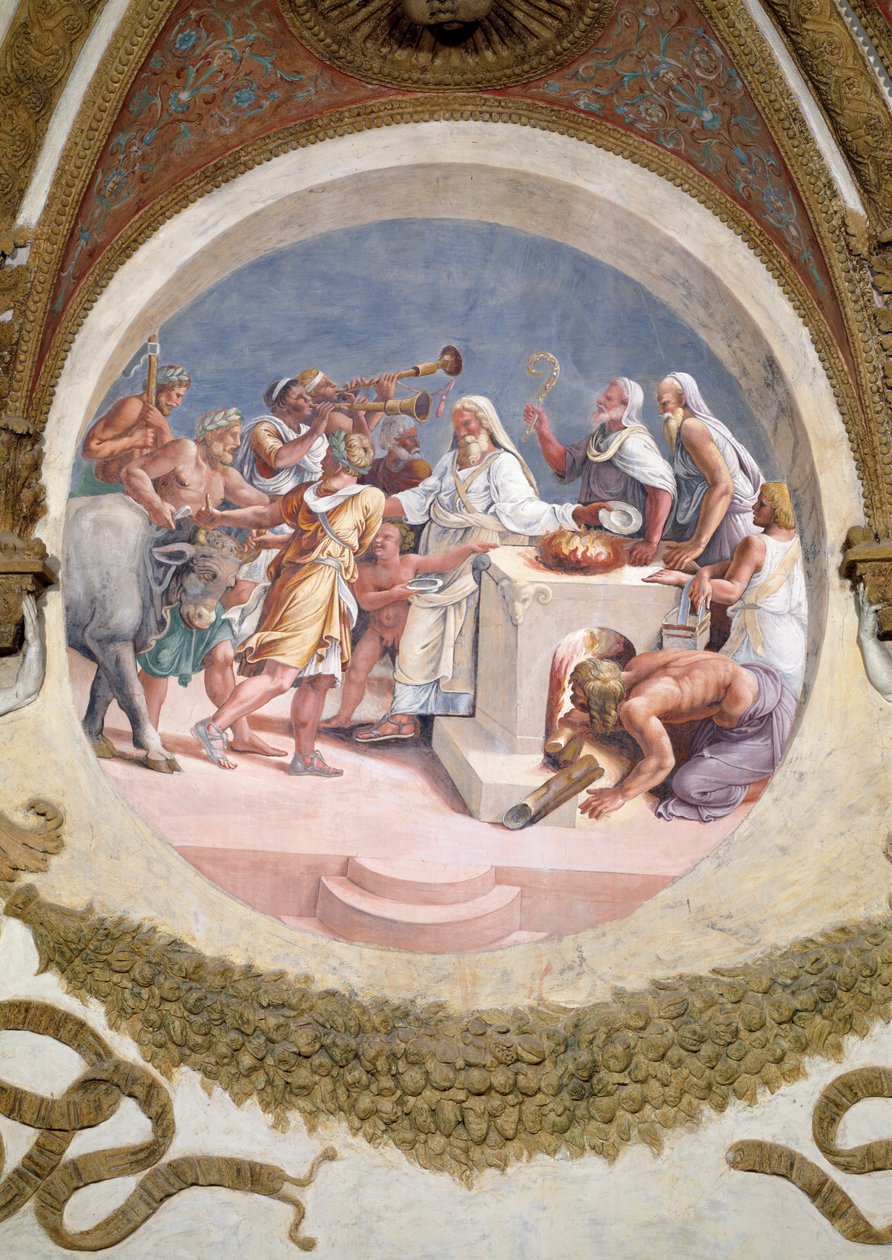 Egy ökör feláldozása, a Camera dei Ventiből, 1528 alkotó: Giulio Romano