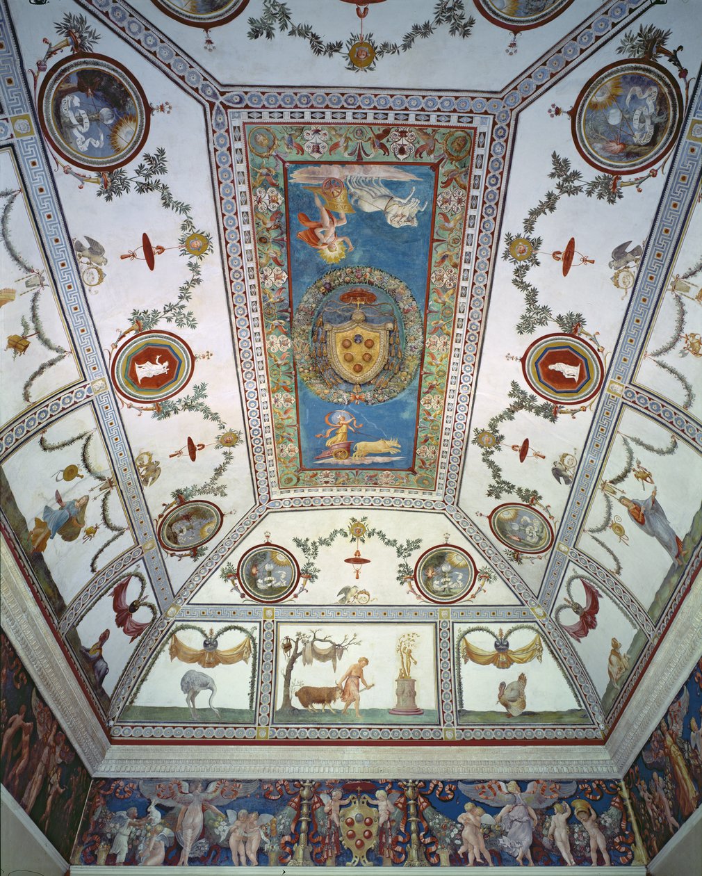 A Camera con Fregio di Amorini Ámor-fríz részlete a mennyezetről, 1520-as évek fotója alkotó: Giulio Romano
