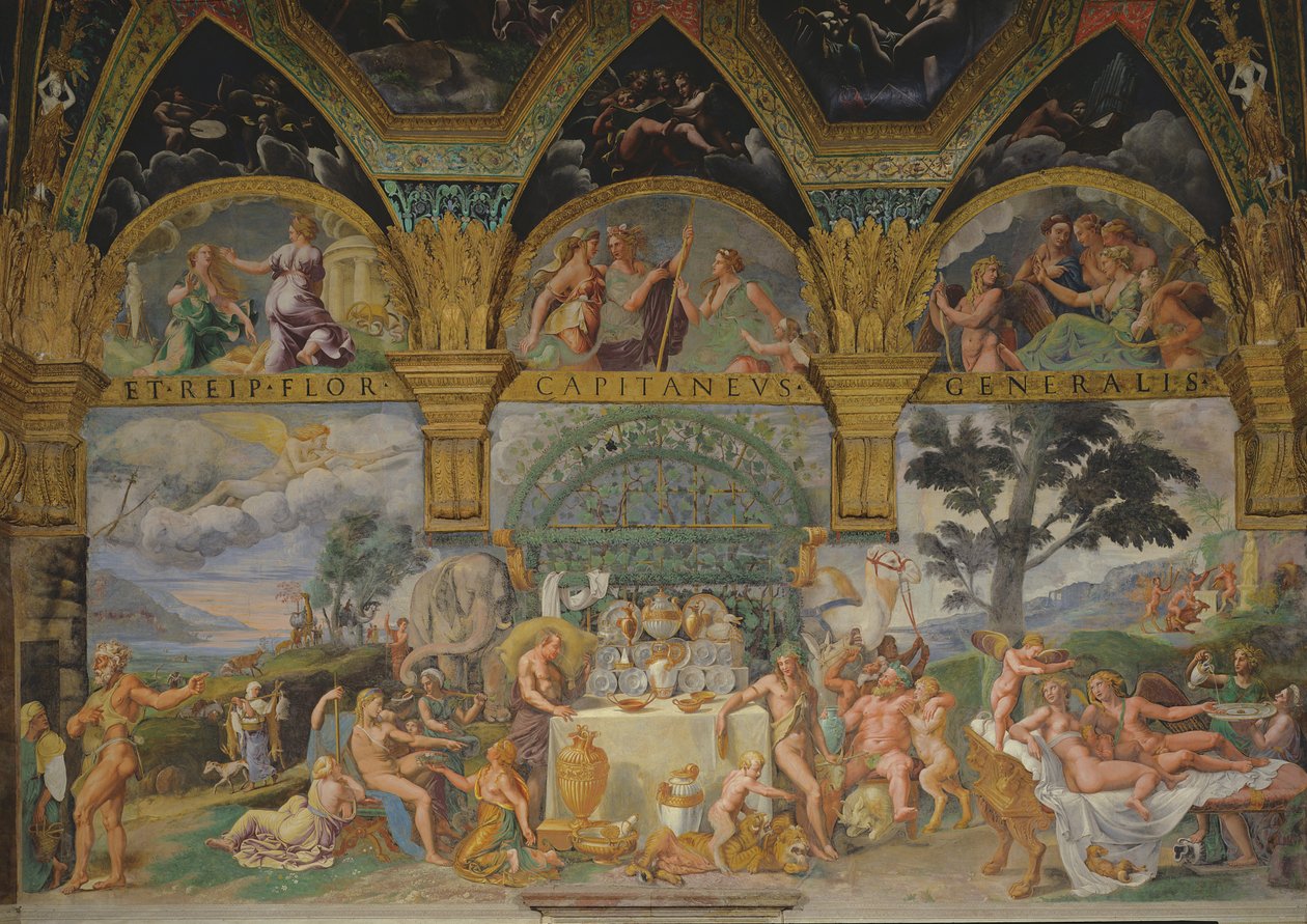 Ámor és Psyche házasságát ünneplő nemesi lakoma a Sala di Amore e Psiche-ből, 1527-31 alkotó: Giulio Romano