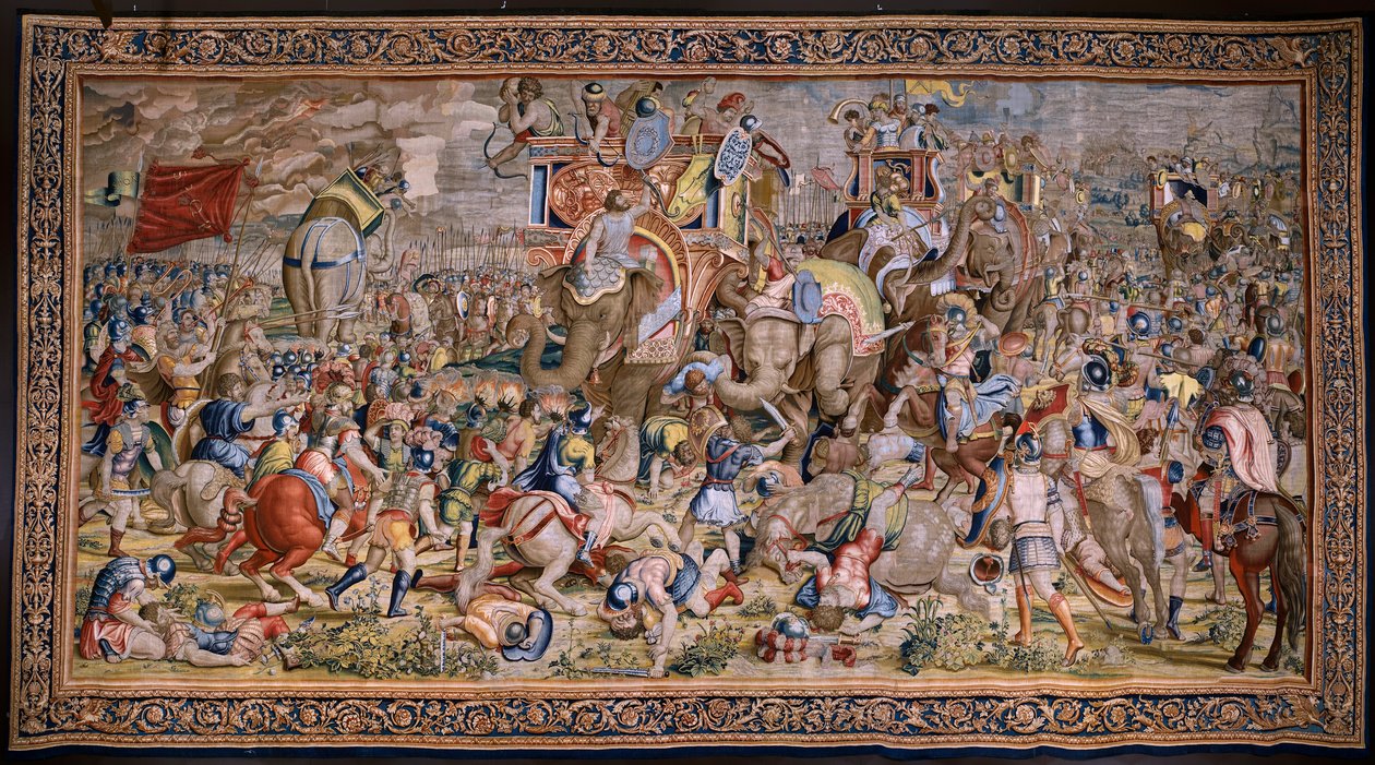 Flamand kárpit. Sorozat Scipio cselekedetei: A zamai csata. Giulio Romano karikaturista. Balthasar van Vlierden (?) műterme, Brüsszel. 1523-1532. alkotó: Giulio (after) Romano