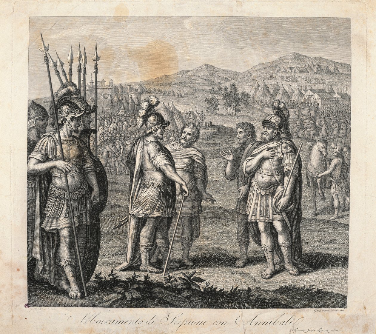 Hannibal és Scipio találkozása a pun háborúk alatt (rézkarc) alkotó: Giulio (after) Romano