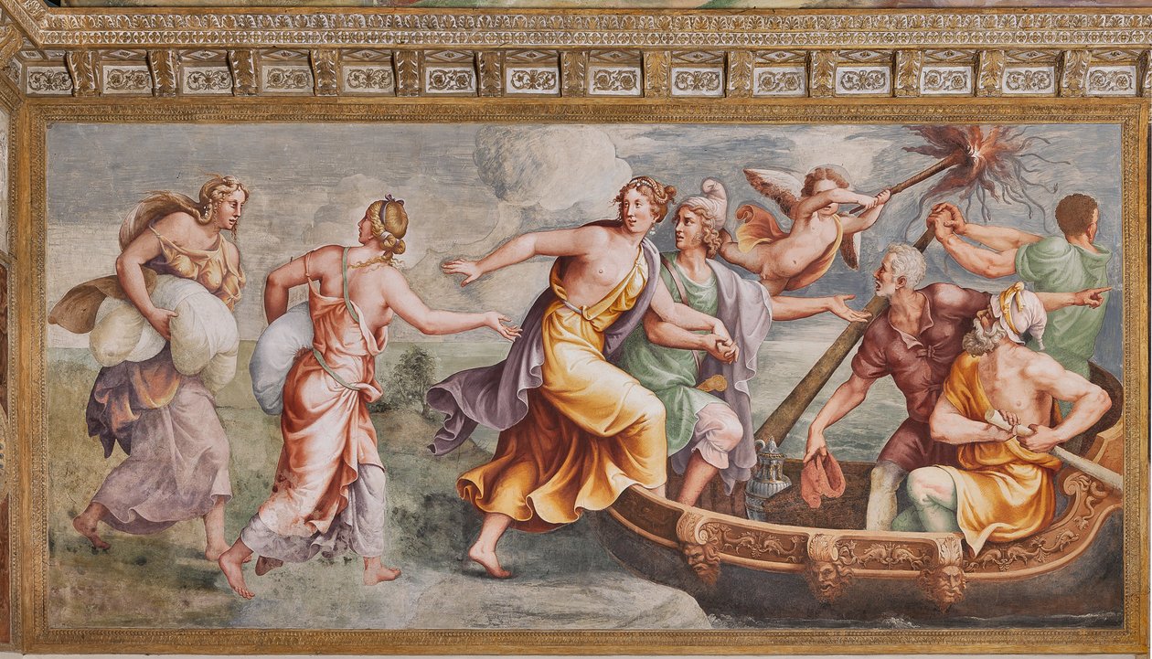 Helén elrablása, A trójai faló, Trójai Kamara (Sala di Troia) alkotó: Giulio (and workshop) Romano