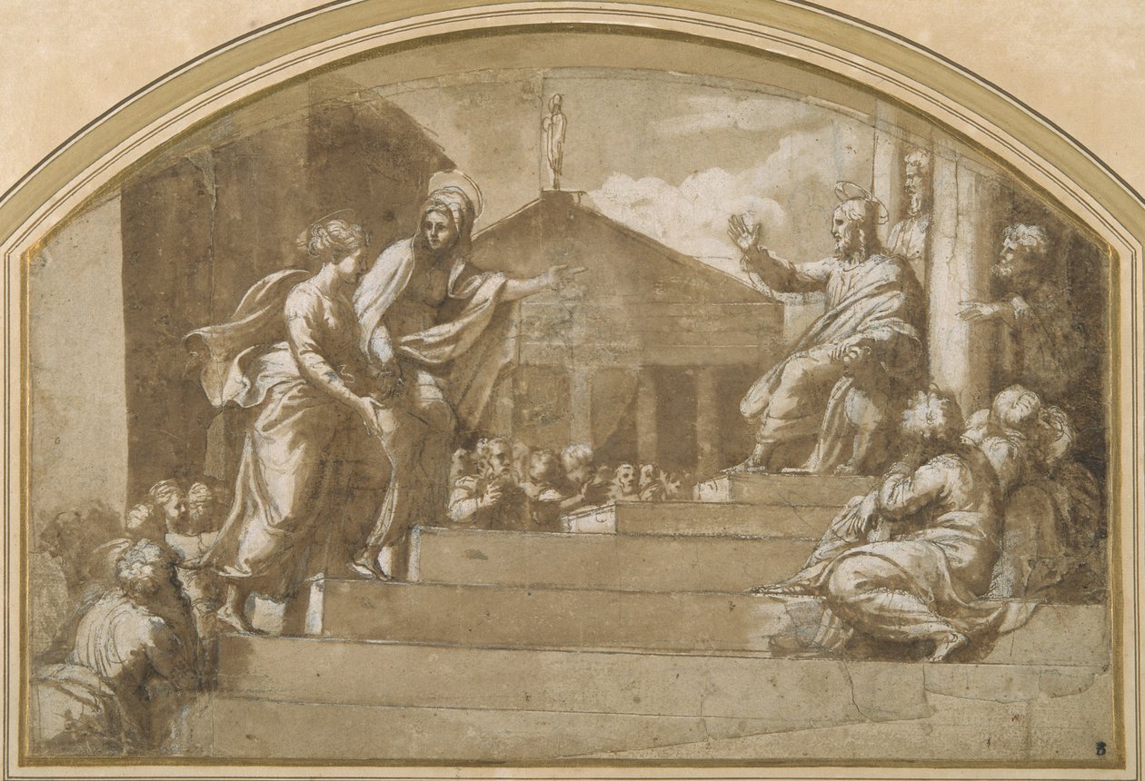 Márta Mária Magdolnát Krisztushoz hozza (toll és tinta papíron) alkotó: Giulio (attr. to) Romano