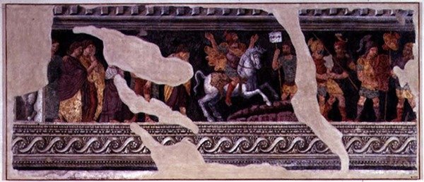 Egy diadaljelenet töredéke (freskó) alkotó: Giulio (school of) Romano
