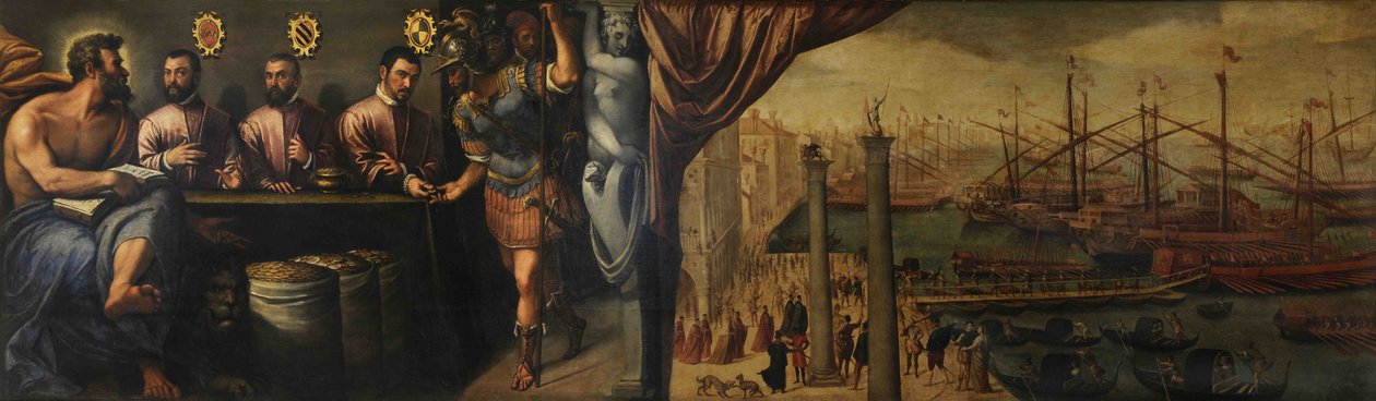 Szent Márk három magisztrátusnak segít a milícia toborzásában a flottába, 1586 körül alkotó: Giulio Angolo del Moro