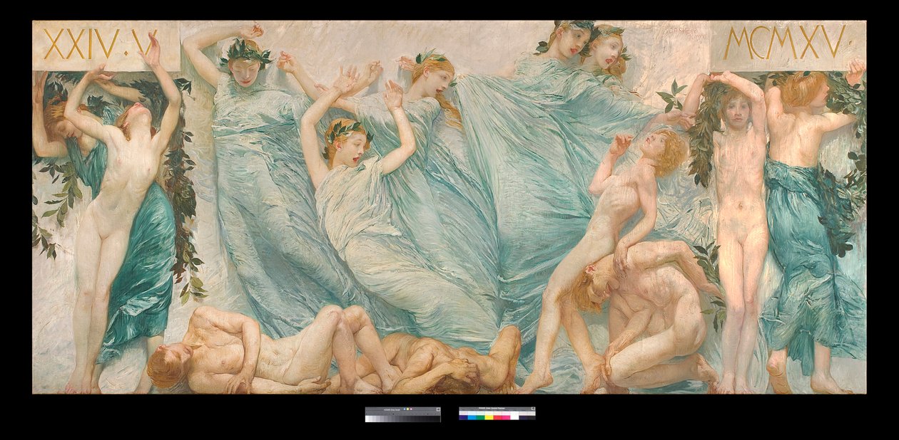 Diptichon: Sartorio (1860-1932) 1906 Dim 180,5 x 398,5 cm Magángyűjtemény (Diptichon, Giulio Aristide Sartorio festménye Magángyűjtemény) alkotó: Giulio Aristide Sartorio