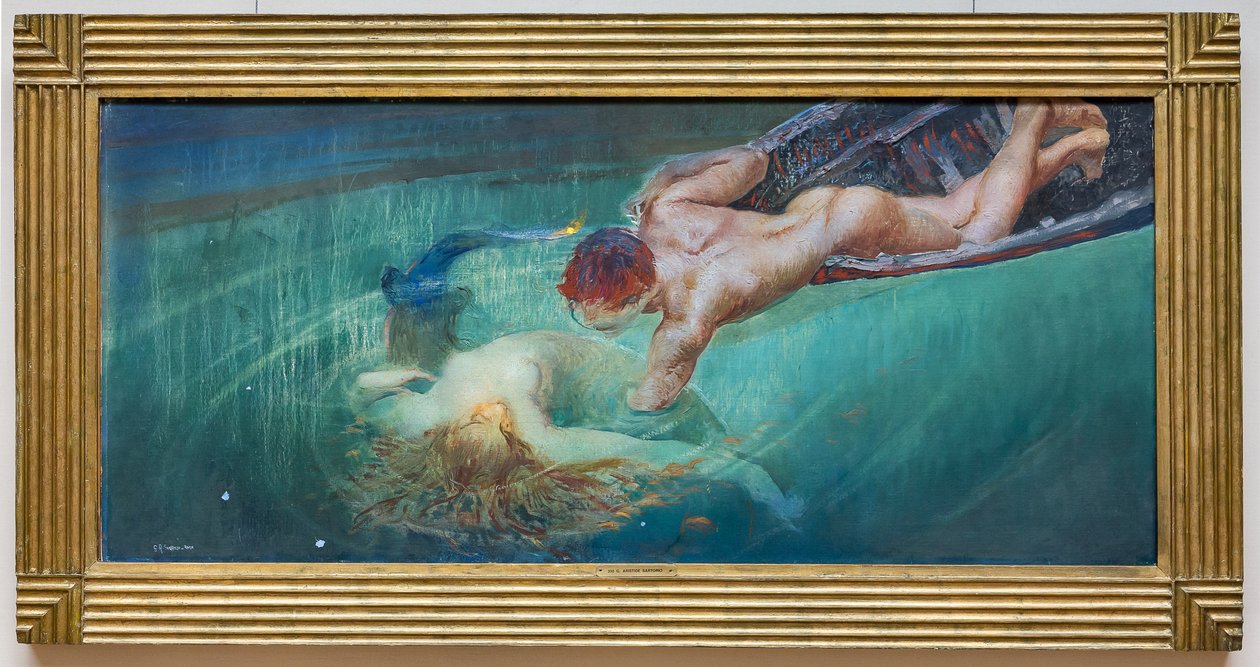Sellő vagy zöld szakadék, 1900 körül (olaj, vászon) alkotó: Giulio Aristide Sartorio