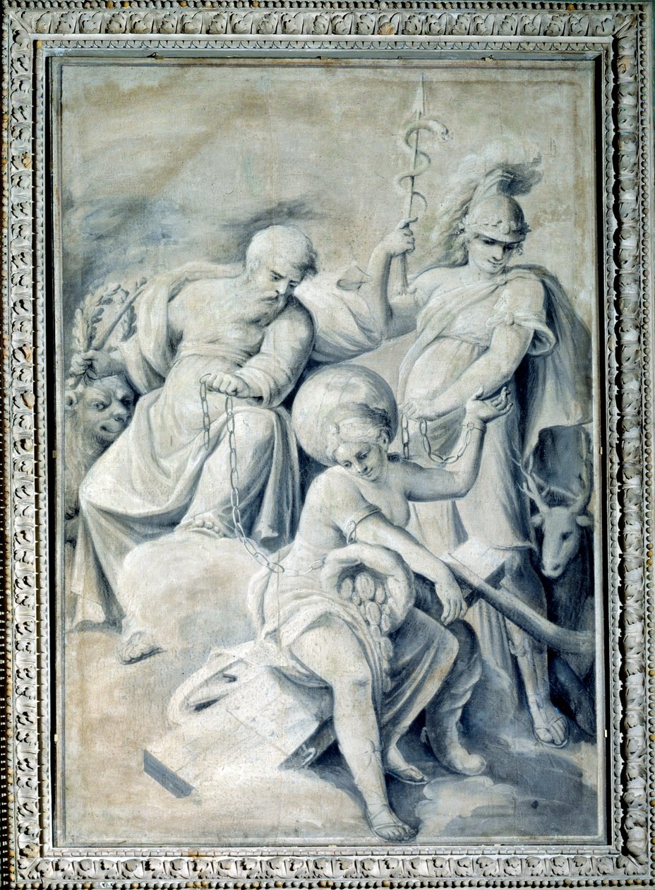Az óvatosság és az értéktartás allegóriája behálózta a vagyont (Festészet, 1820-1826 körül) alkotó: Giulio Ballino