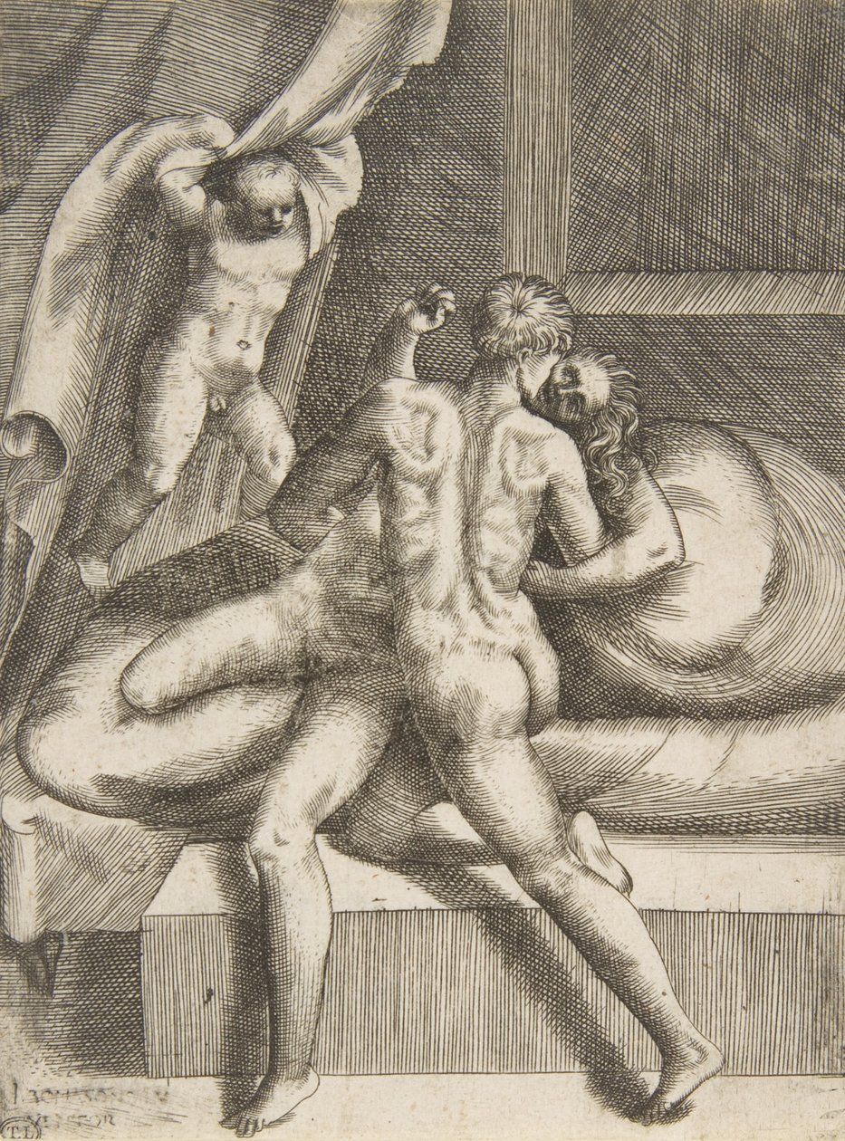 Apollo és Leucothea, Az istenek szerelmeiből, kb. 1531-76. alkotó: Giulio Bonasone
