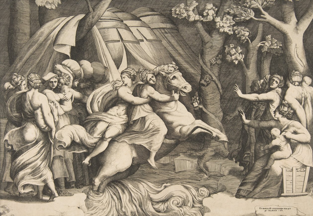 Cloelia lóháton átkel a Tiberisen, kb. 1540-60. alkotó: Giulio Bonasone