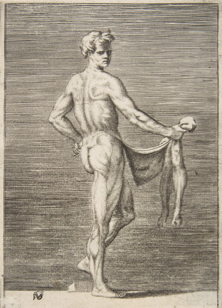 Lenyúzott férfi hátulról nézve, 1531-76. alkotó: Giulio Bonasone
