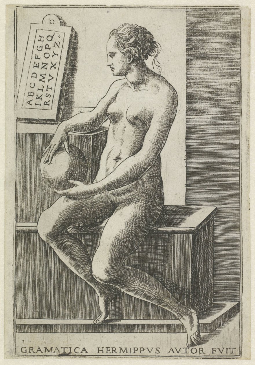 Nyelvtan Nyelvtan hermippus szerző fuit (cím a tárgyon) The Seven Liberal Arts (sorozat címe) alkotó: Giulio Bonasone
