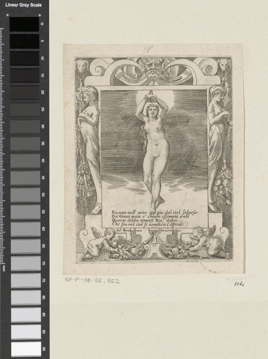 Juno a levegőben felfüggesztve Juno szerelme, haragja és féltékenysége (sorozat címe) Amori sdegni et gielosie di Giunone (sorozat címe) alkotó: Giulio Bonasone