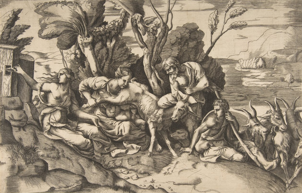Jupitert szoptatta Amalthea kecske, 1531-76. alkotó: Giulio Bonasone