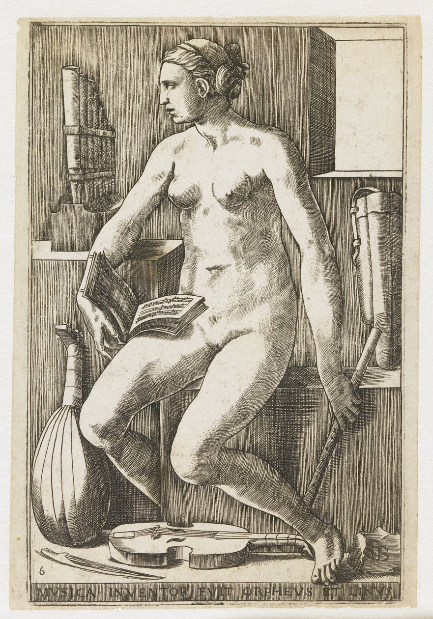 Musica A Musica feltalálója, fuit Orpheus et Linus (cím a tárgyon) The Seven Liberal Arts (sorozat címe) alkotó: Giulio Bonasone