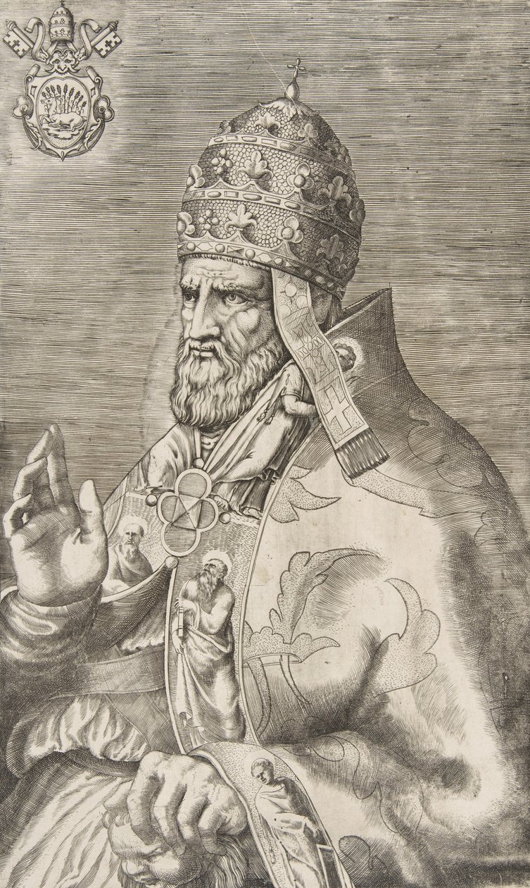 Marcellus pápa portréja, jobb kéz balra emelve, kb. 1555. alkotó: Giulio Bonasone