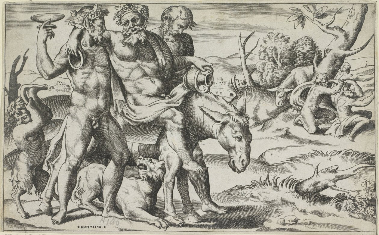 Silenus szamáron lovagol alkotó: Giulio Bonasone