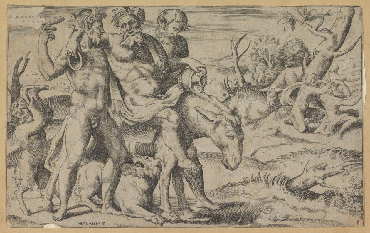 Silenus szamáron lovagol alkotó: Giulio Bonasone