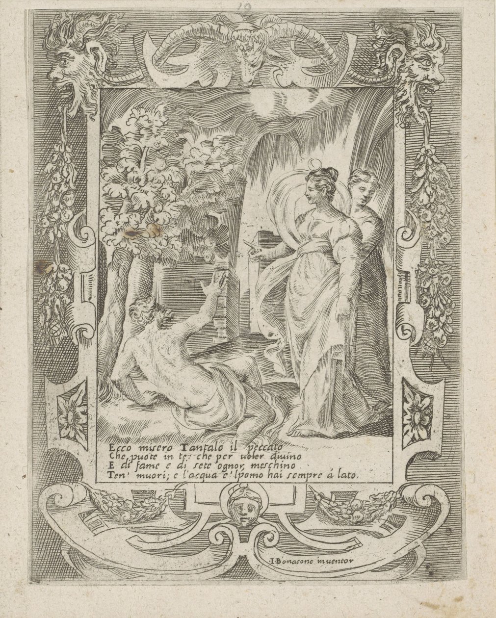 Tantalus beszél Dianával Juno szerelem, haragja és féltékenysége (sorozat címe) Amori sdegni et gielosie di Giunone (sorozat címe) alkotó: Giulio Bonasone