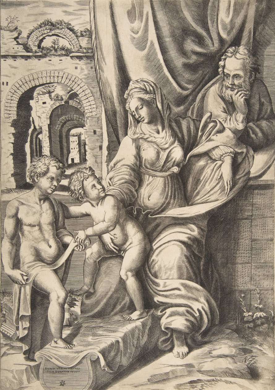 A Szent Család és a csecsemő Keresztelő János, 1531-76., 1531-76. alkotó: Giulio Bonasone