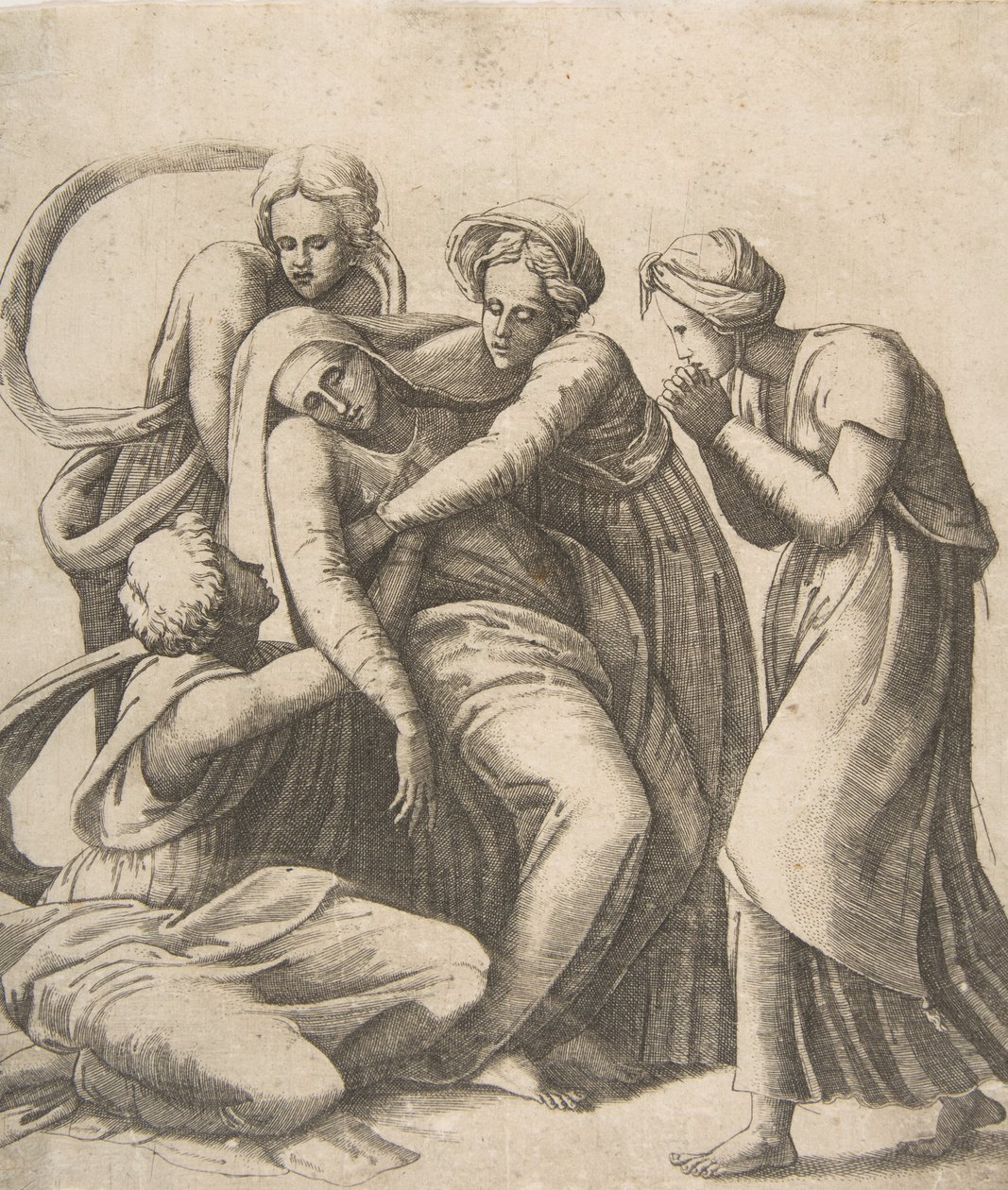 A Szűz elájulva és a szent asszonyok karjaiban támogatva, 1531-76. alkotó: Giulio Bonasone
