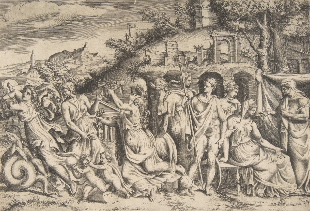 Jászon és Médea története balról fiát hordja le, középen ő..., 1531-76. alkotó: Giulio Bonasone