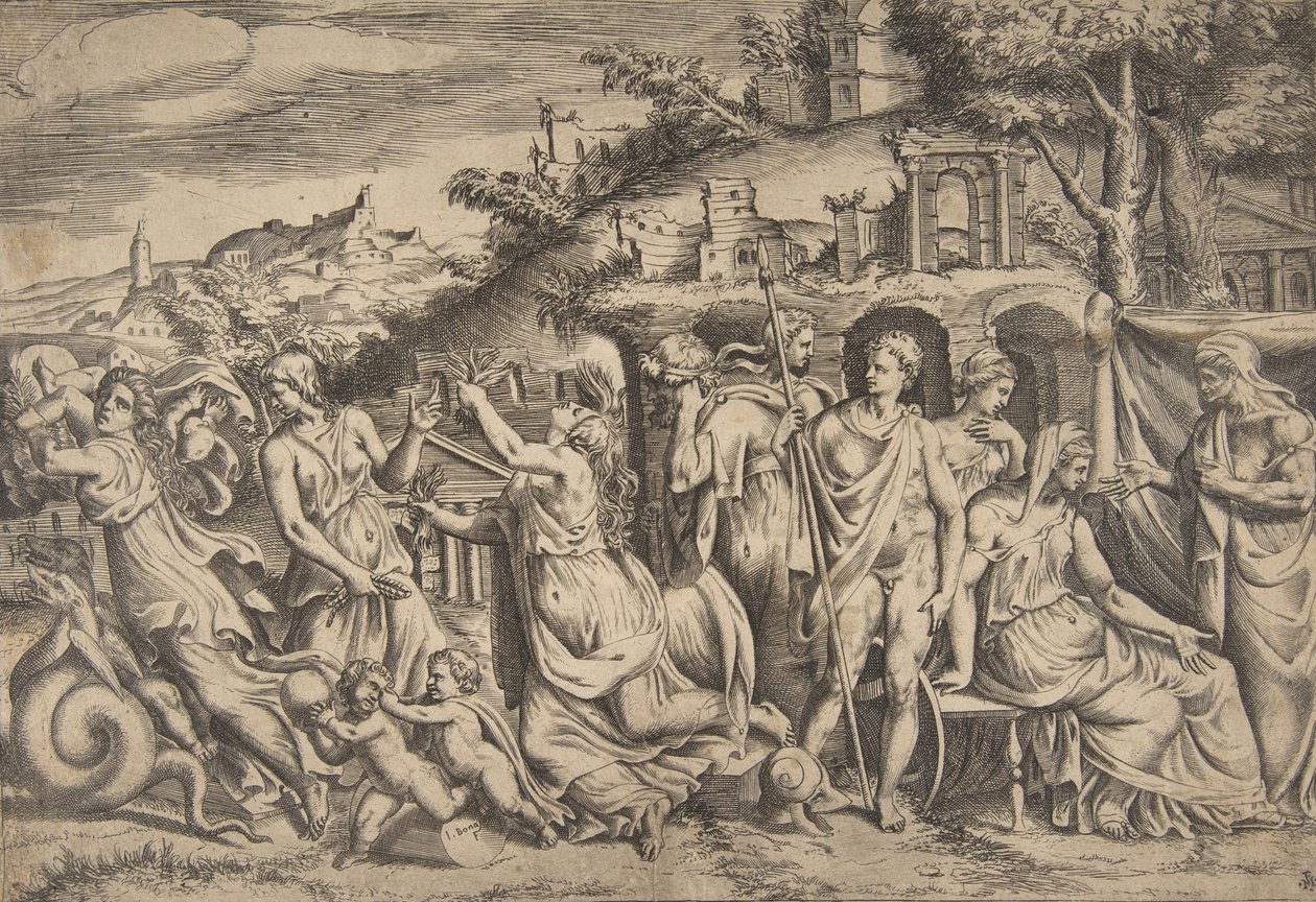 Jászon és Médea története balról fiát hordja le, középen ő..., 1531-76. alkotó: Giulio Bonasone