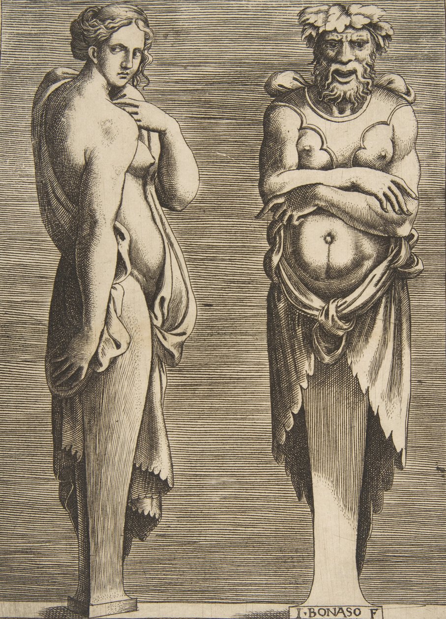 Két kifejezés, egy nimfa balra Silvanus jobbra, kb. 1530-50. alkotó: Giulio Bonasone