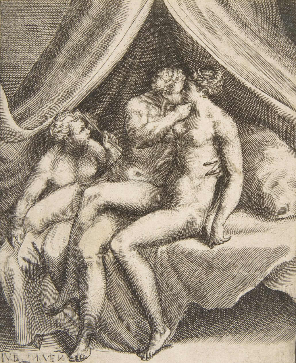 Vénusz és Mars, Az istenek szerelmeiből, 1531-60. alkotó: Giulio Bonasone