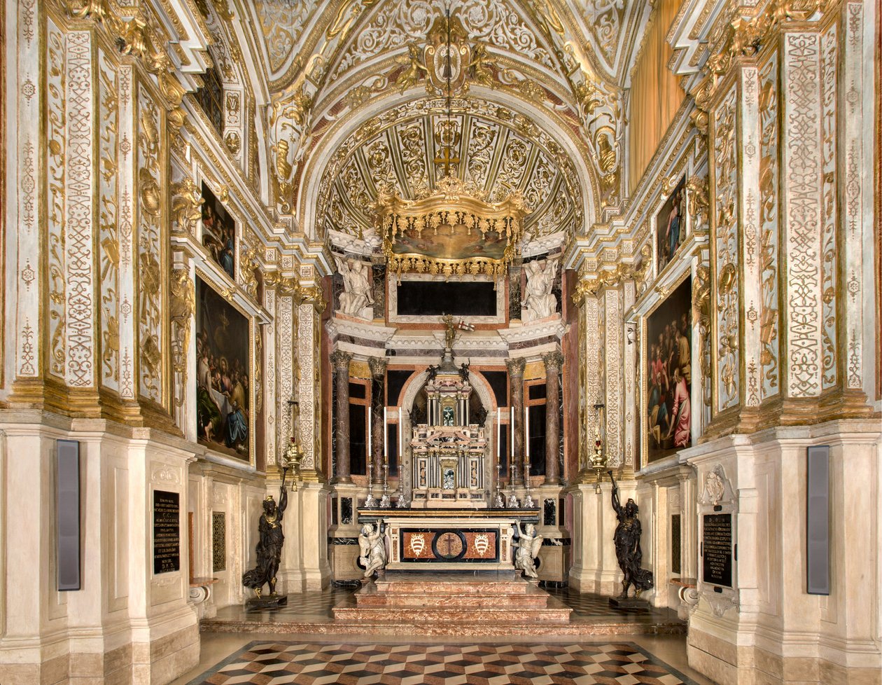 SS Sacramento kápolna 1569, Francesco Dattaro projekt, Giovanni Battista Cambi díszítése, SS Giulio Campi Ancona, Malosso felújítási projekt alkotó: Giulio Campi